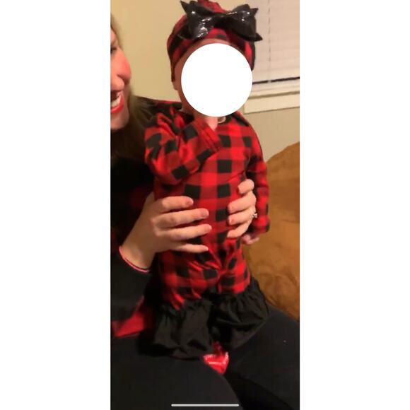 Baby Girl Red and Black Buffalo Plaid Ruffled Pant Romper - Picture 6 of 8